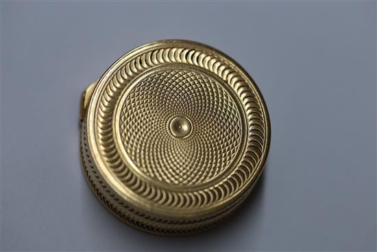 A George III engine turned 18ct gold circular vinaigrette, maker, GL,